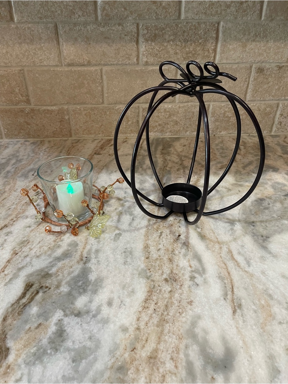 Fall Decor metal pumpkin tea light candle holder and votive battery